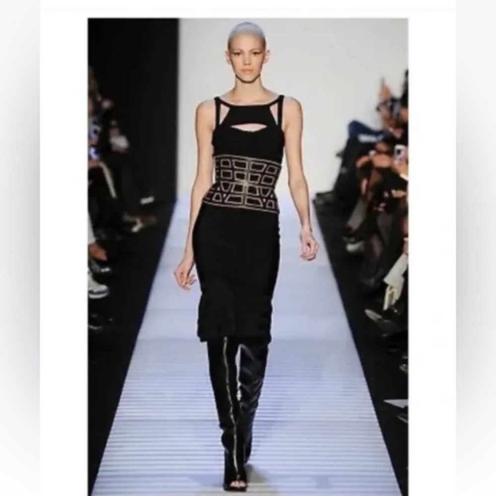 Herve Leger Thigh High Platform Heel Siren Boots Women’s 10 Black Leather New